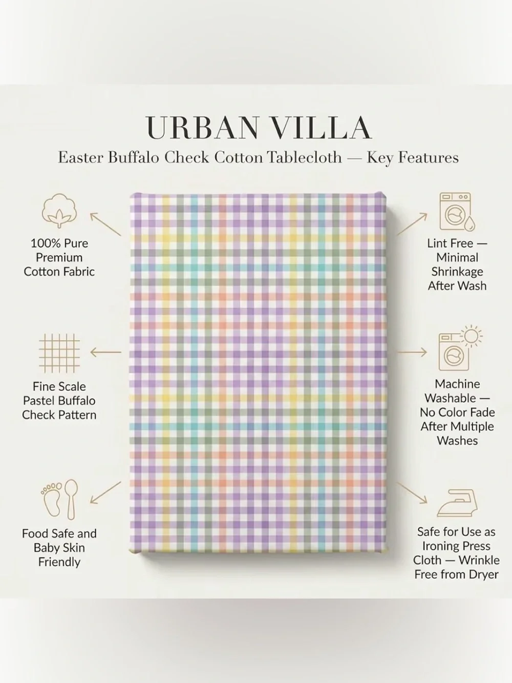 Urban Villa Tablecloth Pastel Buffalo Check Tabletop Cover Kitchen Dining Table